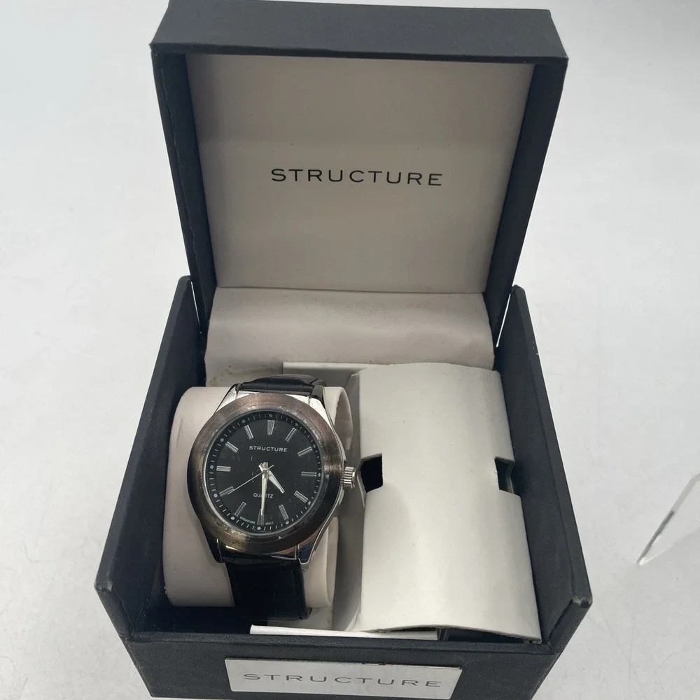 STRUCTURE Analog Quartz MEN'S WATCH Black Strap Silver Tone Dial SR626SW